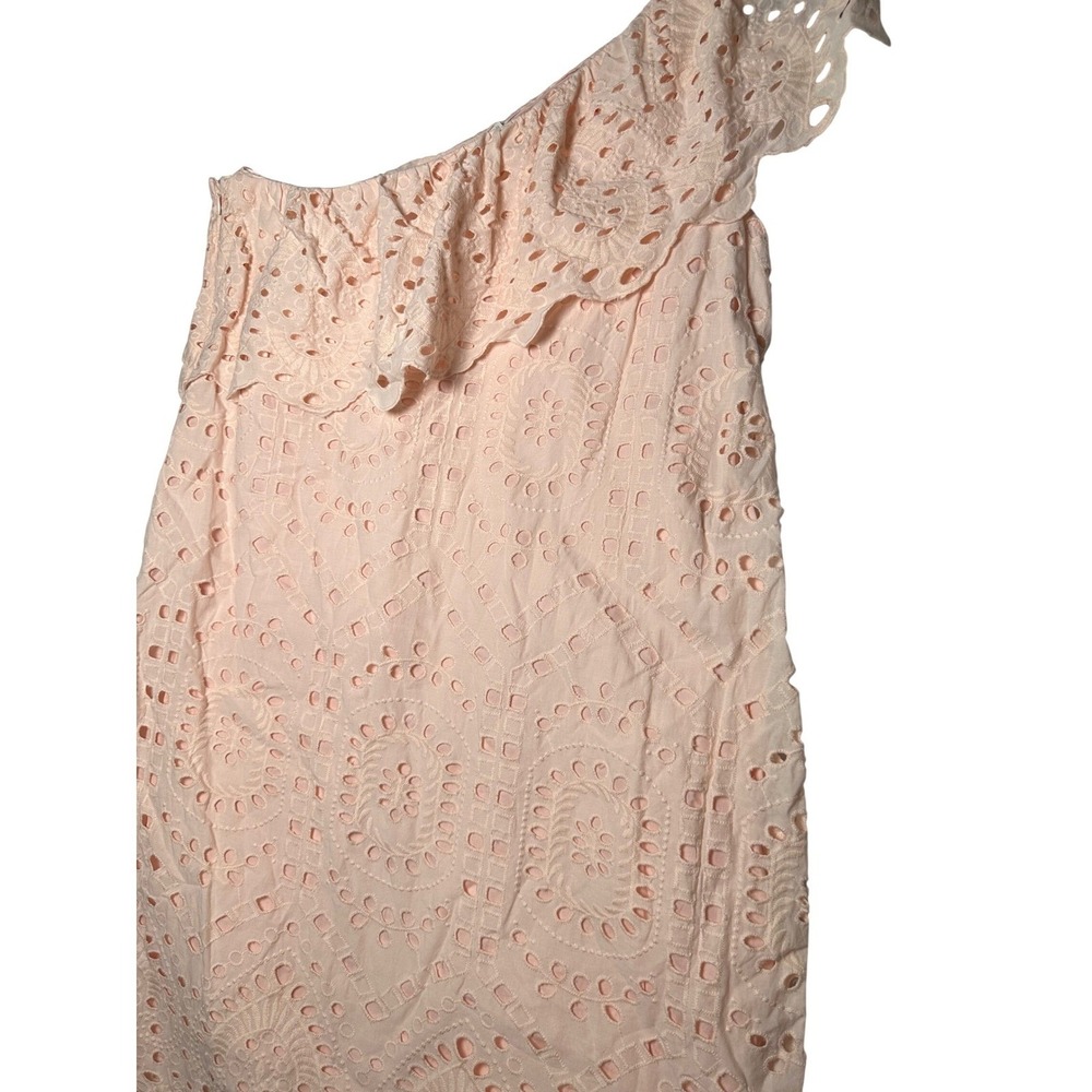 LOFT Peach Eyelet One Shoulder Ruffle Dress Womens Plus 18 Cotton - Picture 5 of 7